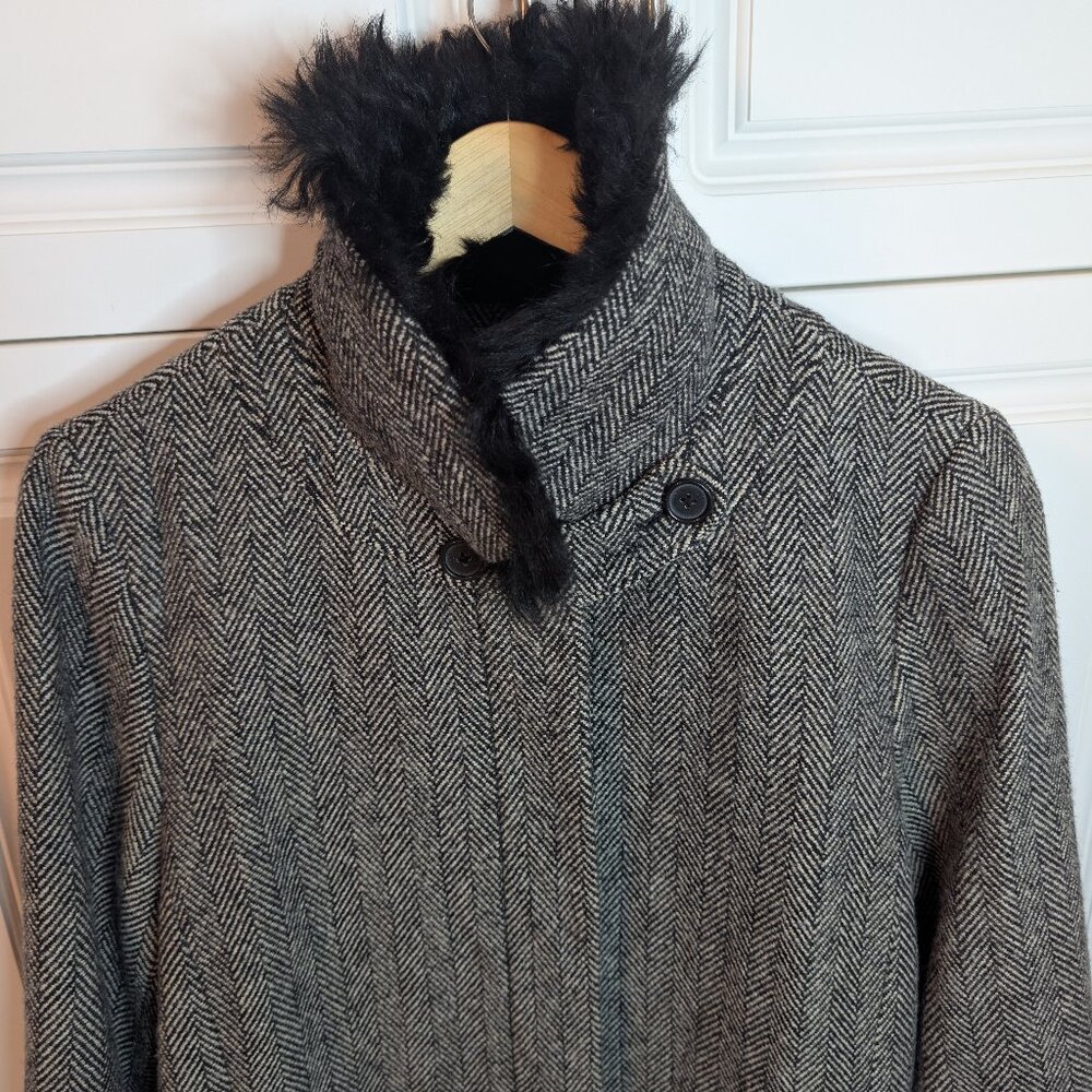 BR Herringbone Wool Italian Shearling Collar Coat XL Y2K Heritage Old Money EUC - Picture 5 of 17